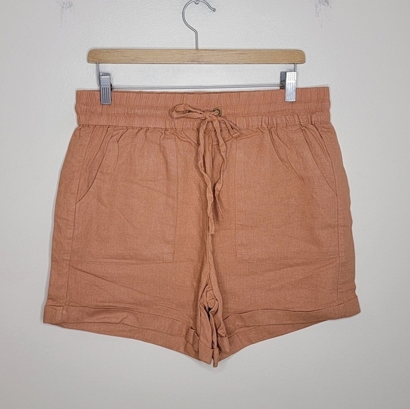 NWT Zenana | Burnt Orange Elastic Tie Waist Linen Blend Shorts Size XL - Picture 1 of 8